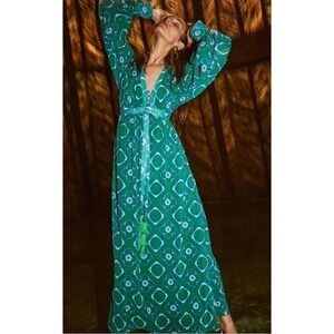 Alexis Skarla Maxi Dress Green Blue Long Sleeve Sz Small Flowy Tassels Chic Sexy